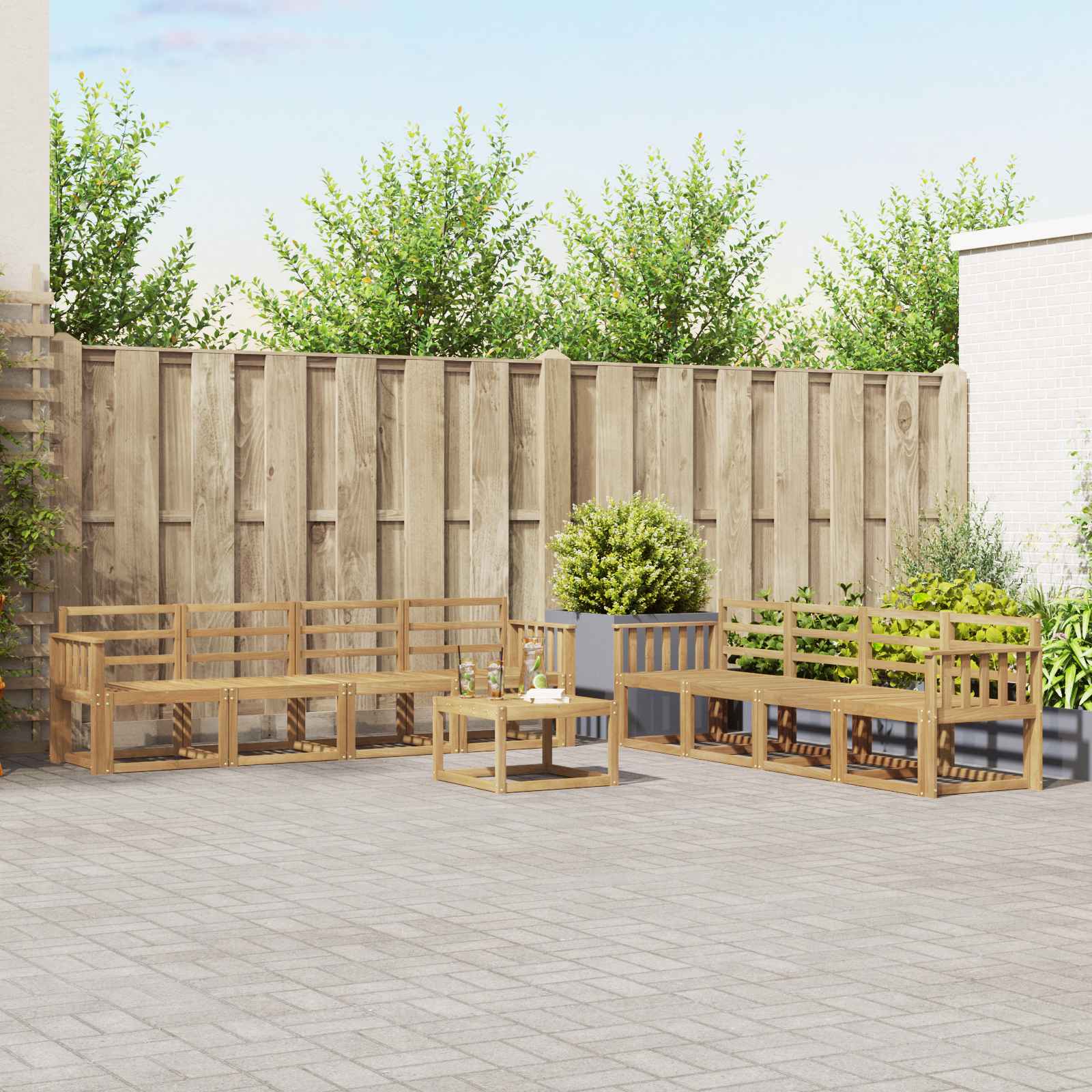 Σειρά Καναπέ Εξωτερικού 9 pcs Λευκό 59 x 59 x 37 εκ - Pakobazaar
