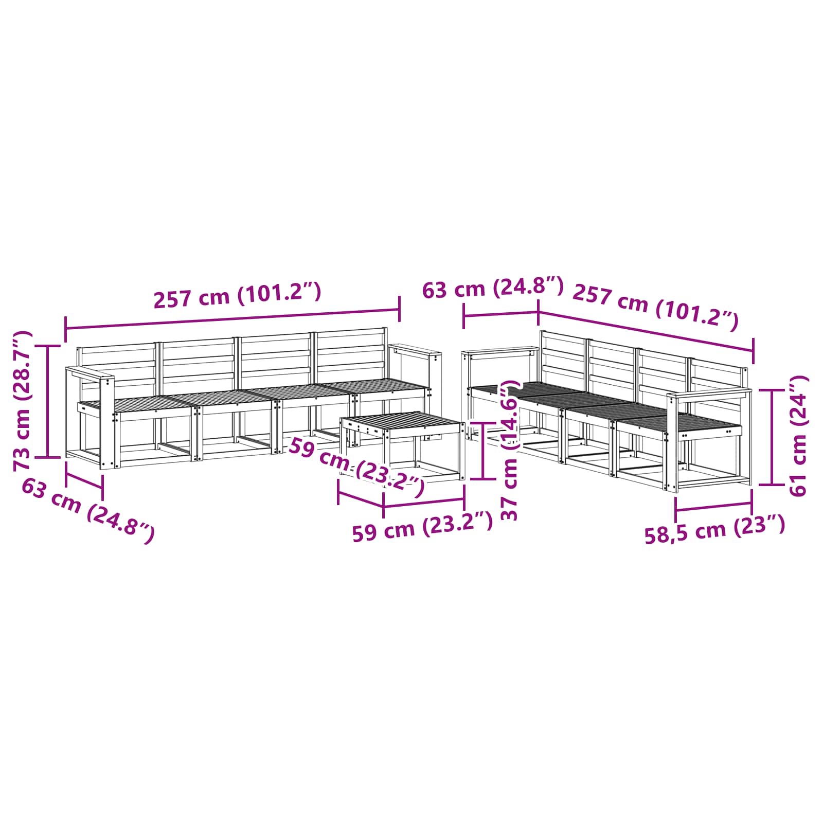 Σειρά Καναπέ Εξωτερικού 9 pcs Λευκό 59 x 59 x 37 εκ - Pakobazaar