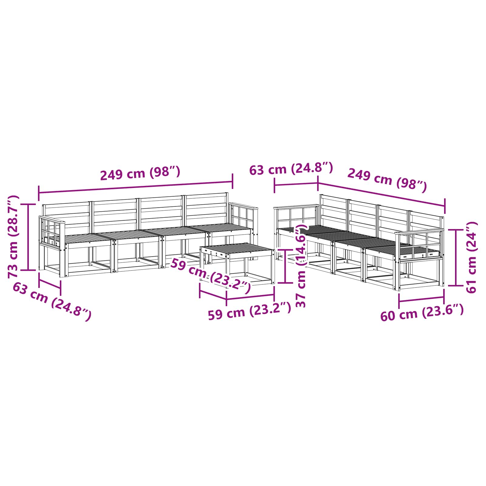 Σειρά Καναπέ Εξωτερικού 9 pcs Λευκό 59 x 59 x 37 εκ - Pakobazaar