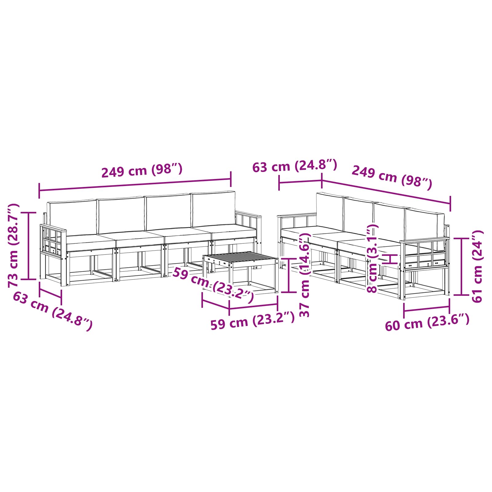 Σειρά Καναπέ Εξωτερικού με μαξιλάρι 9 pcs Λευκό και Κρεμ - Pakobazaar