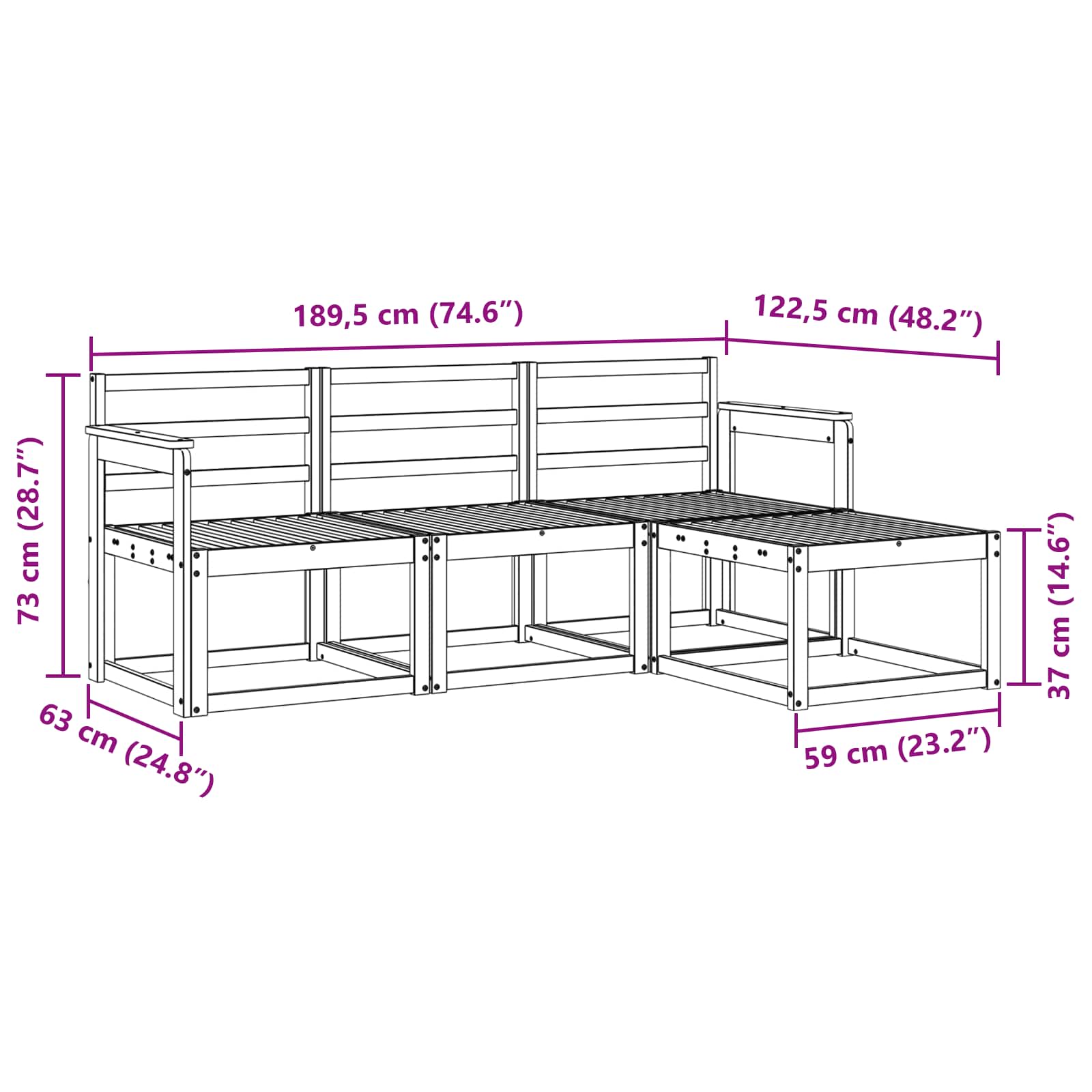 Σειρά Καναπέ Εξωτερικού 4 pcs Λευκό 189,5 x 122,5 x 73 εκ