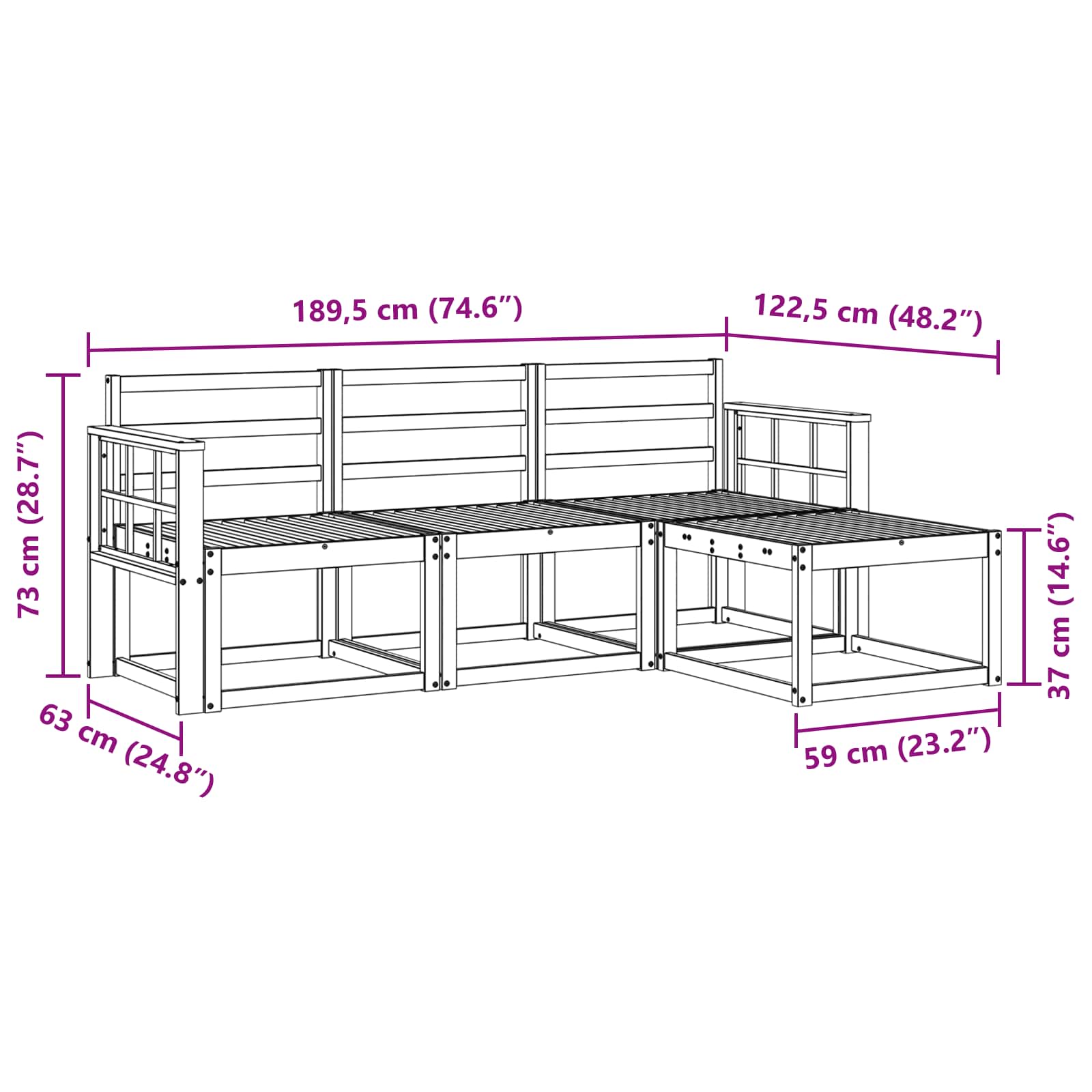 Σειρά Καναπέ Εξωτερικού 4 pcs Λευκό 189,5 x 122,5 x 73 εκ