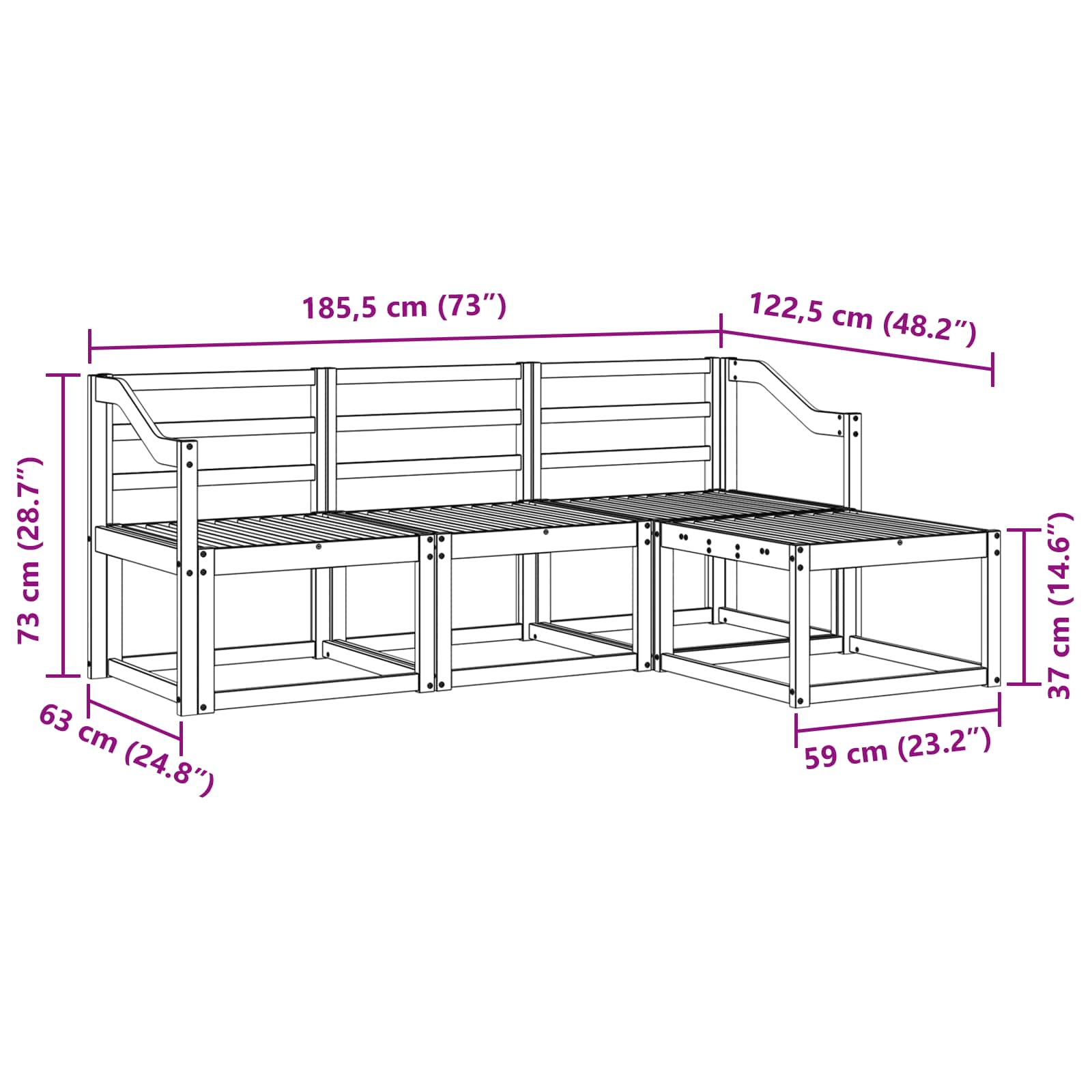 Σειρά Καναπέ Εξωτερικού 4 pcs Λευκό 185,5 x 122,5 x 73 εκ