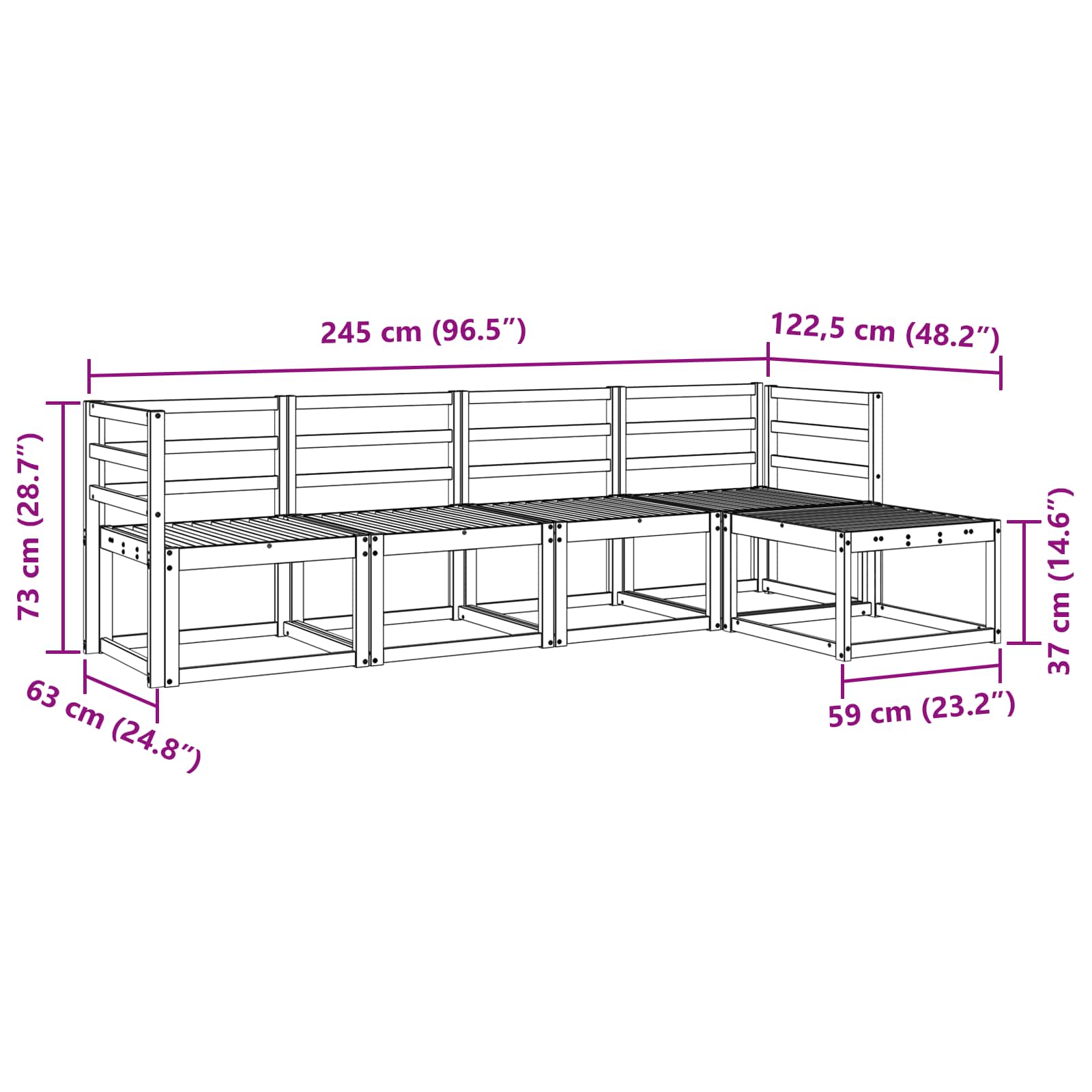 Σειρά Καναπέ Εξωτερικού 5 pcs Λευκό 245 x 122,5 x 73 εκ - Pakobazaar