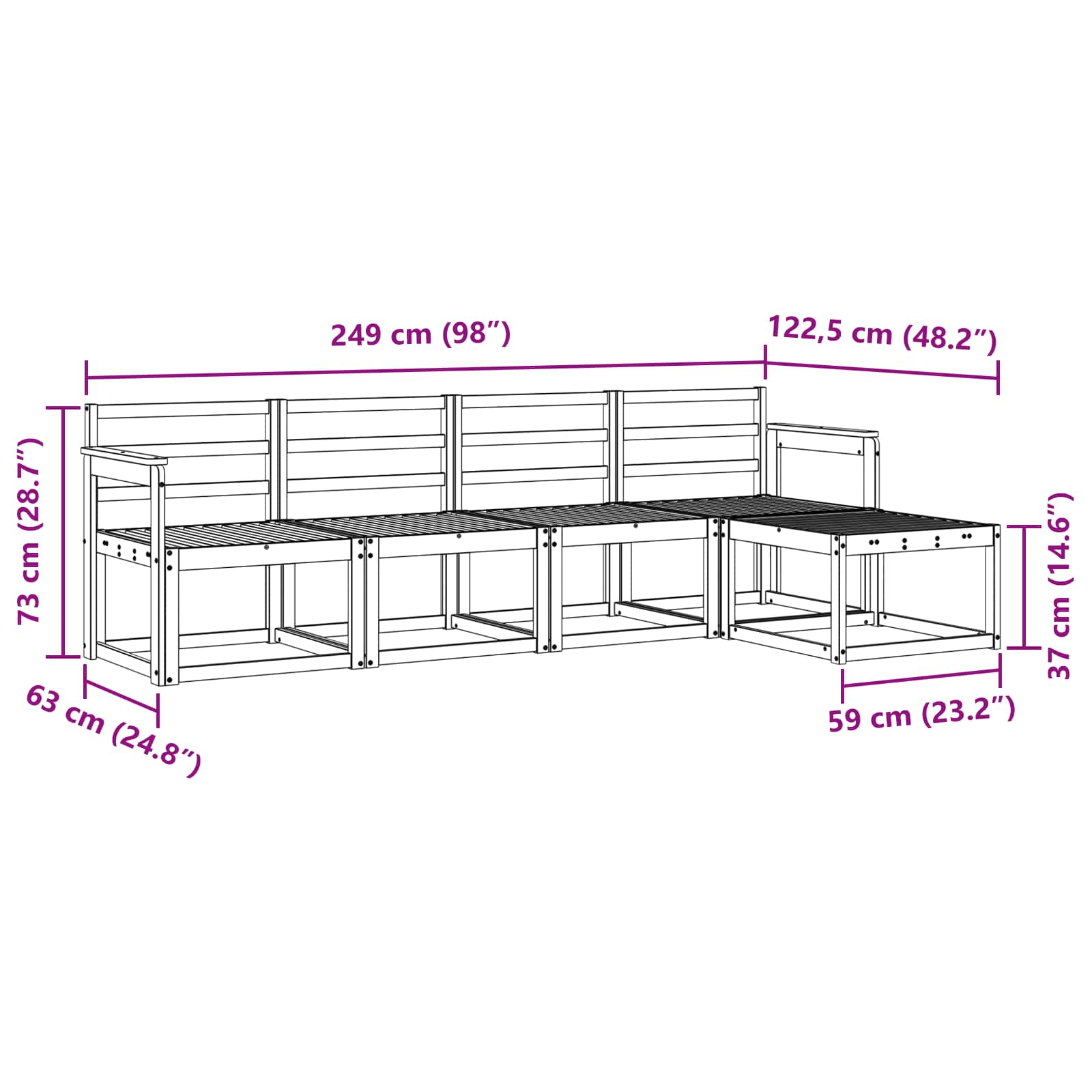Σειρά Καναπέ Εξωτερικού 5 pcs Λευκό 249 x 122,5 x 73 εκ