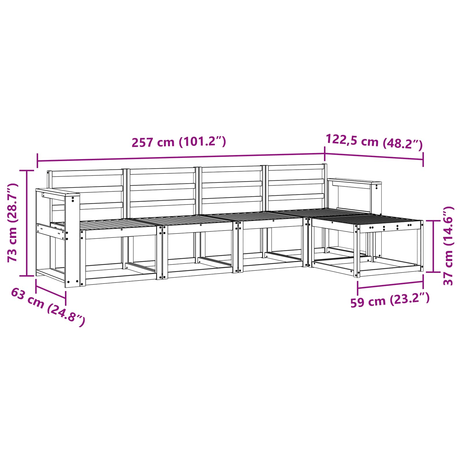Σειρά Καναπέ Εξωτερικού 5 pcs Λευκό 257 x 122,5 x 73 εκ - Pakobazaar
