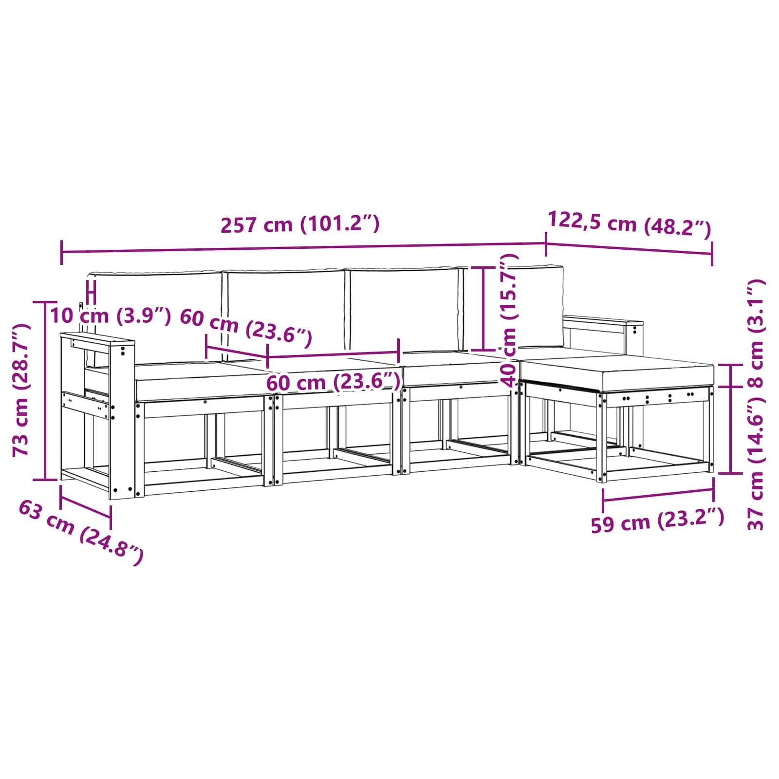 Σειρά Καναπέ Εξωτερικού με μαξιλάρι 5 pcs Λευκό και Κρεμ - Pakobazaar