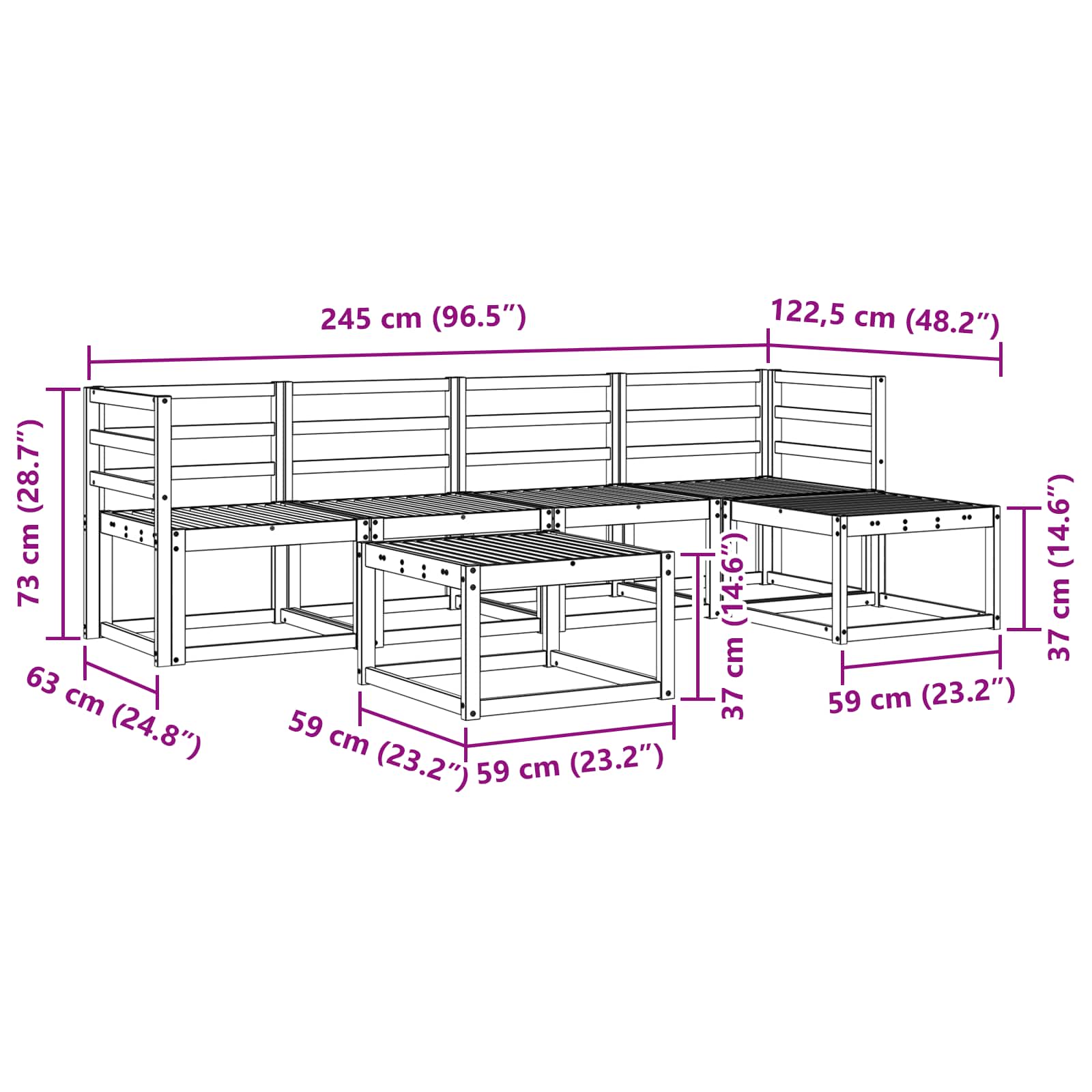 Σειρά Καναπέ Εξωτερικού 6 pcs Λευκό 59 x 59 x 37 εκ - Pakobazaar