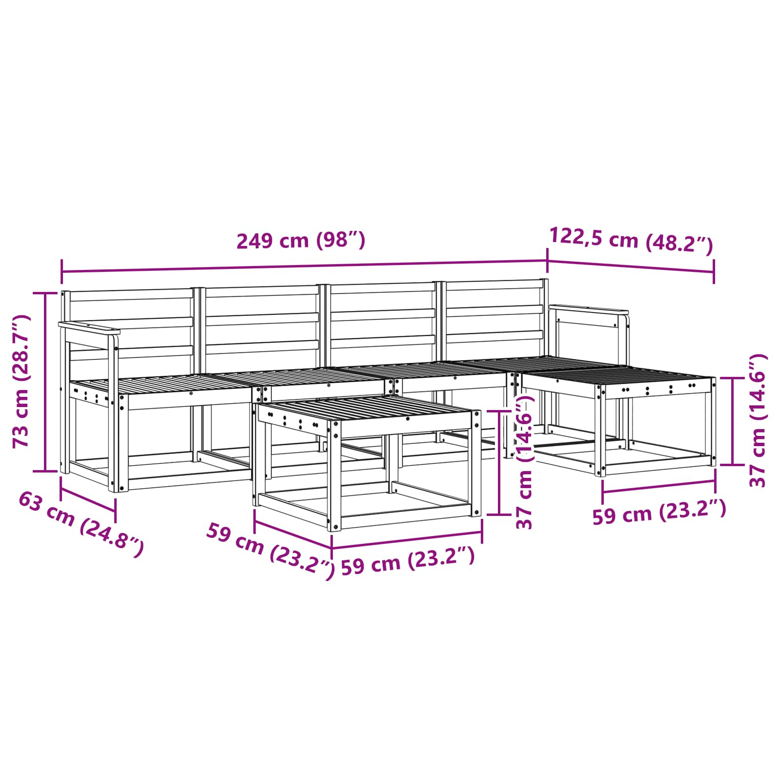 Σειρά Καναπέ Εξωτερικού 6 pcs Λευκό 59 x 59 x 37 εκ