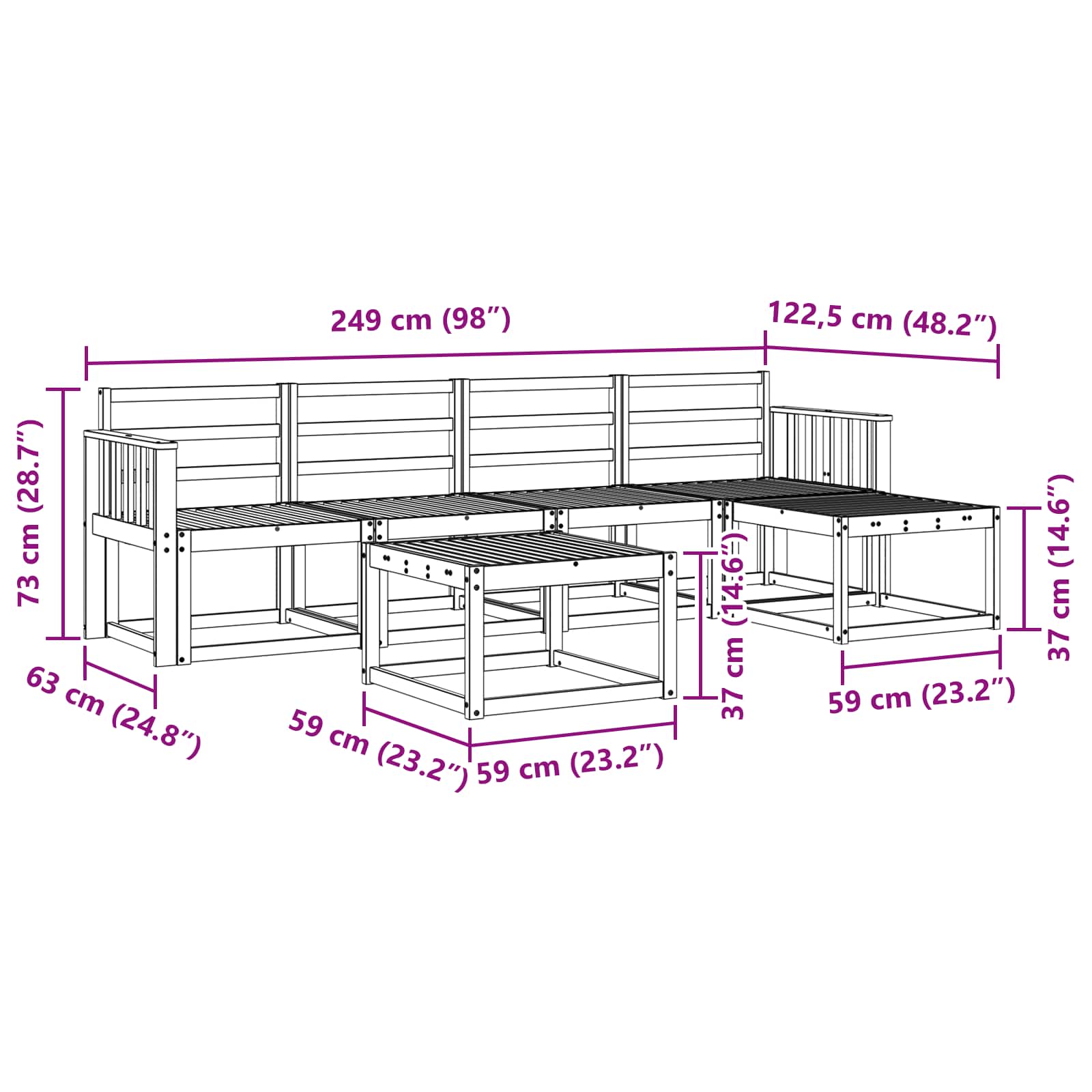 Σειρά Καναπέ Εξωτερικού 6 pcs Λευκό 59 x 59 x 37 εκ - Pakobazaar