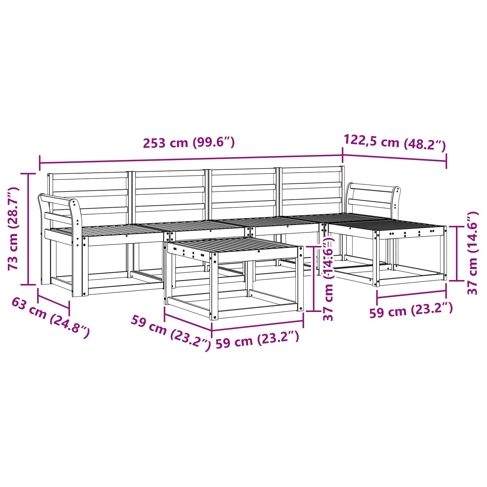 Σειρά Καναπέ Εξωτερικού 6 pcs Λευκό 59 x 59 x 37 εκ - Pakobazaar