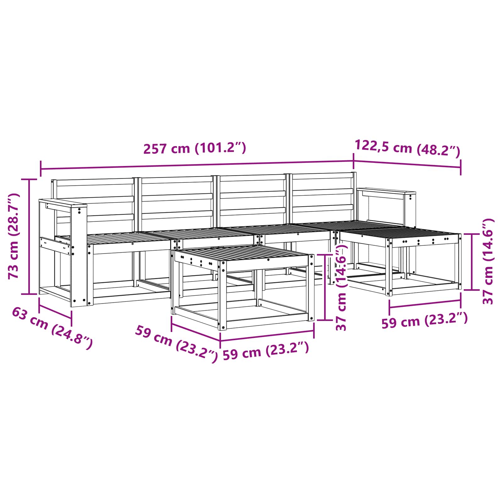 Σειρά Καναπέ Εξωτερικού 6 pcs Λευκό 59 x 59 x 37 εκ - Pakobazaar