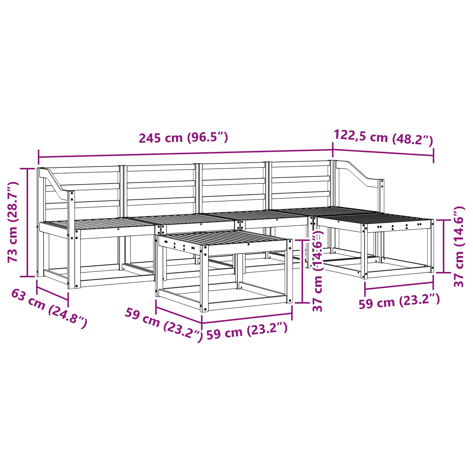 Σειρά Καναπέ Εξωτερικού 6 pcs Λευκό 59 x 59 x 37 εκ - Pakobazaar