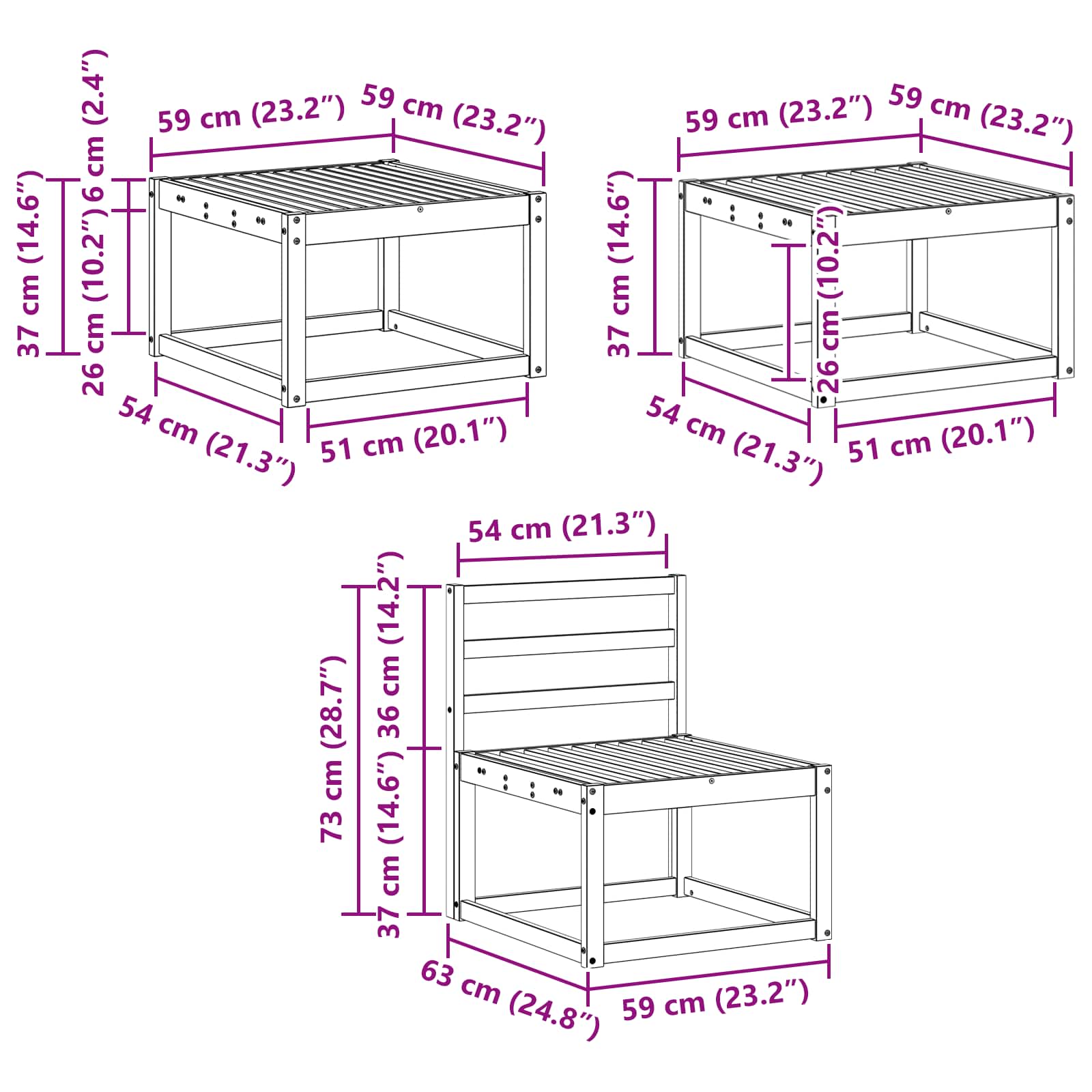 Σειρά Καναπέ Εξωτερικού 6 pcs Λευκό 59 x 59 x 37 εκ - Pakobazaar