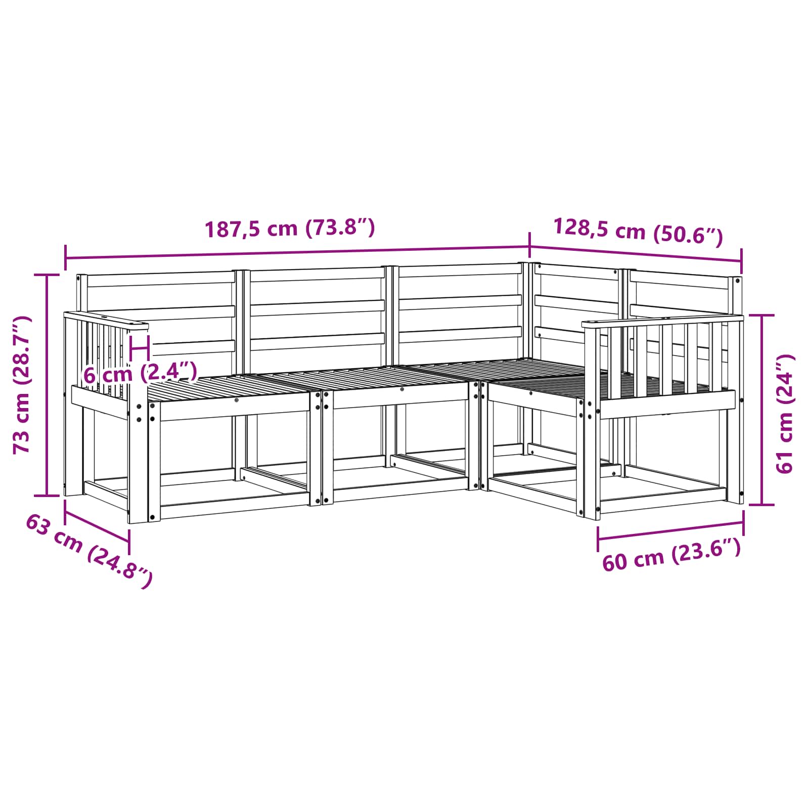 Σειρά Καναπέ Εξωτερικού 4 pcs Λευκό 187,5 x 128,5 x 73 εκ
