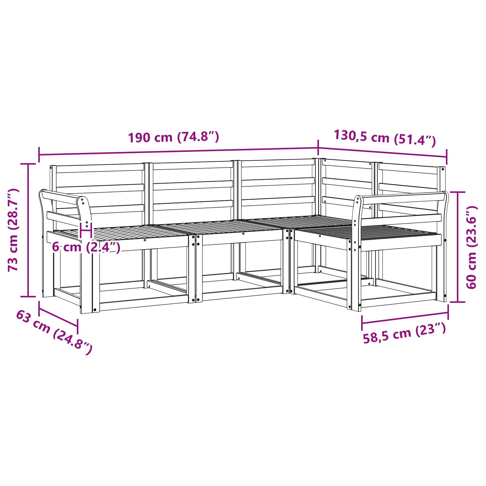 Σειρά Καναπέ Εξωτερικού 4 pcs Λευκό 190 x 130,5 x 73 εκ