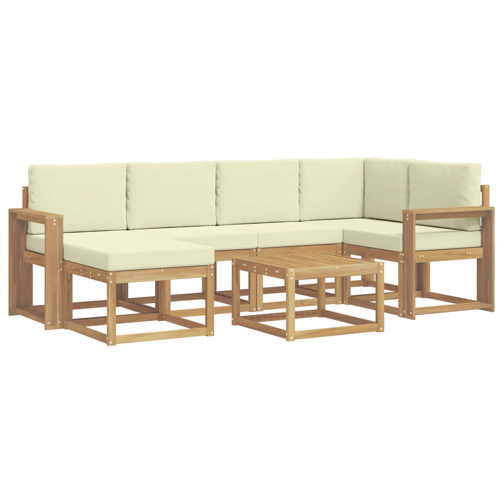 Σειρά Καναπέ Εξωτερικού με μαξιλάρι 7 pcs Λευκό και Κρεμ - Pakobazaar