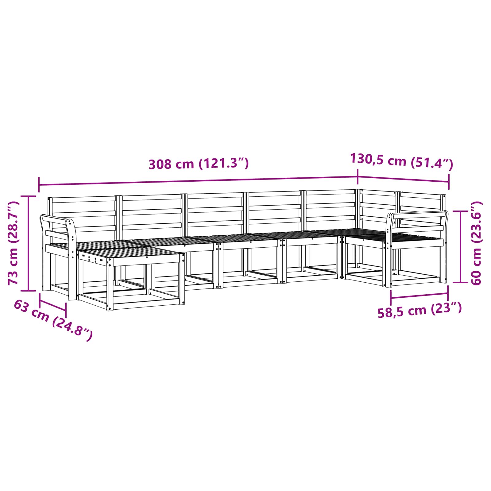 Σειρά Καναπέ Εξωτερικού 7 pcs Λευκό Στερεό Ξύλο Ακακίας