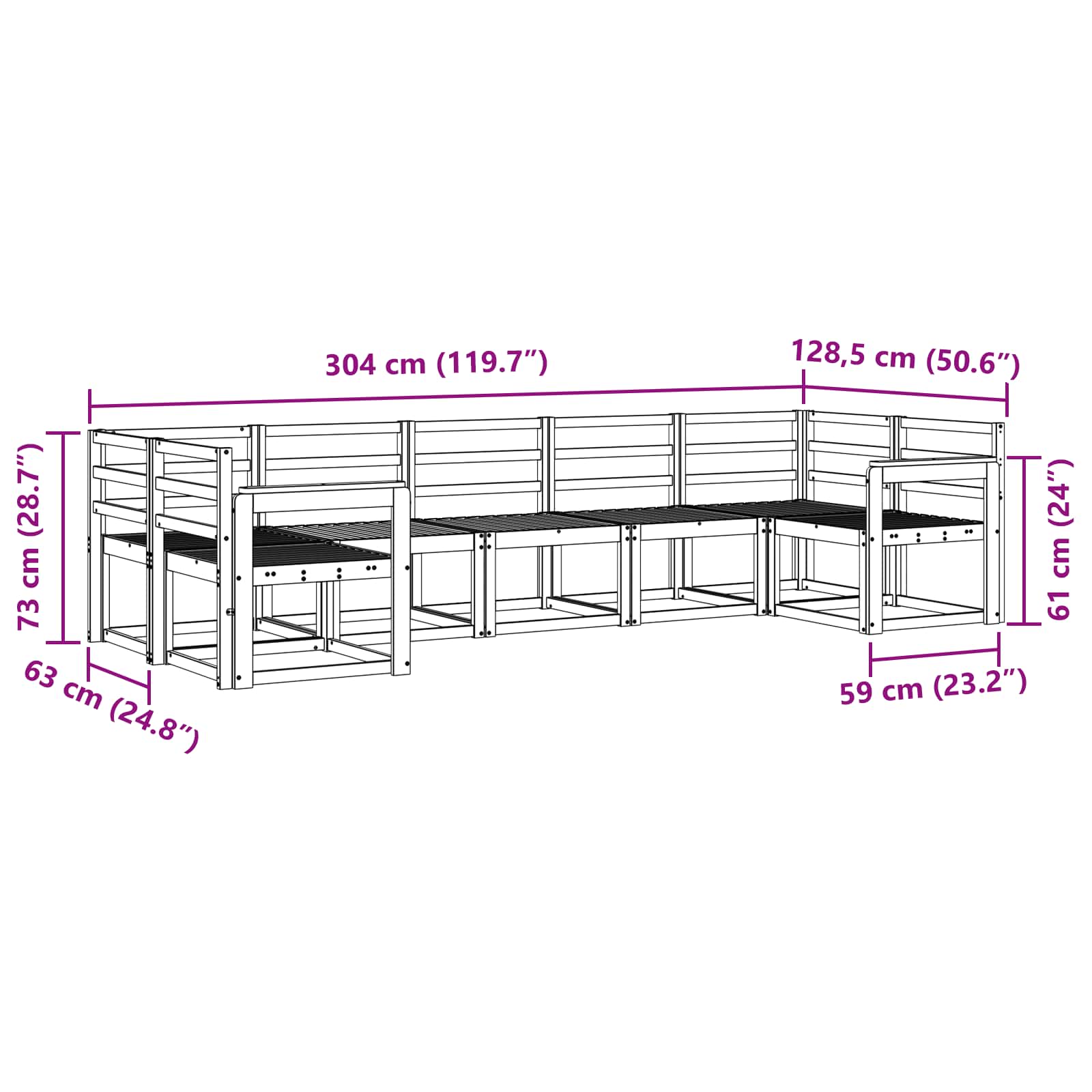 Σειρά Καναπέ Εξωτερικού 7 pcs Λευκό Στερεό Ξύλο Ακακίας