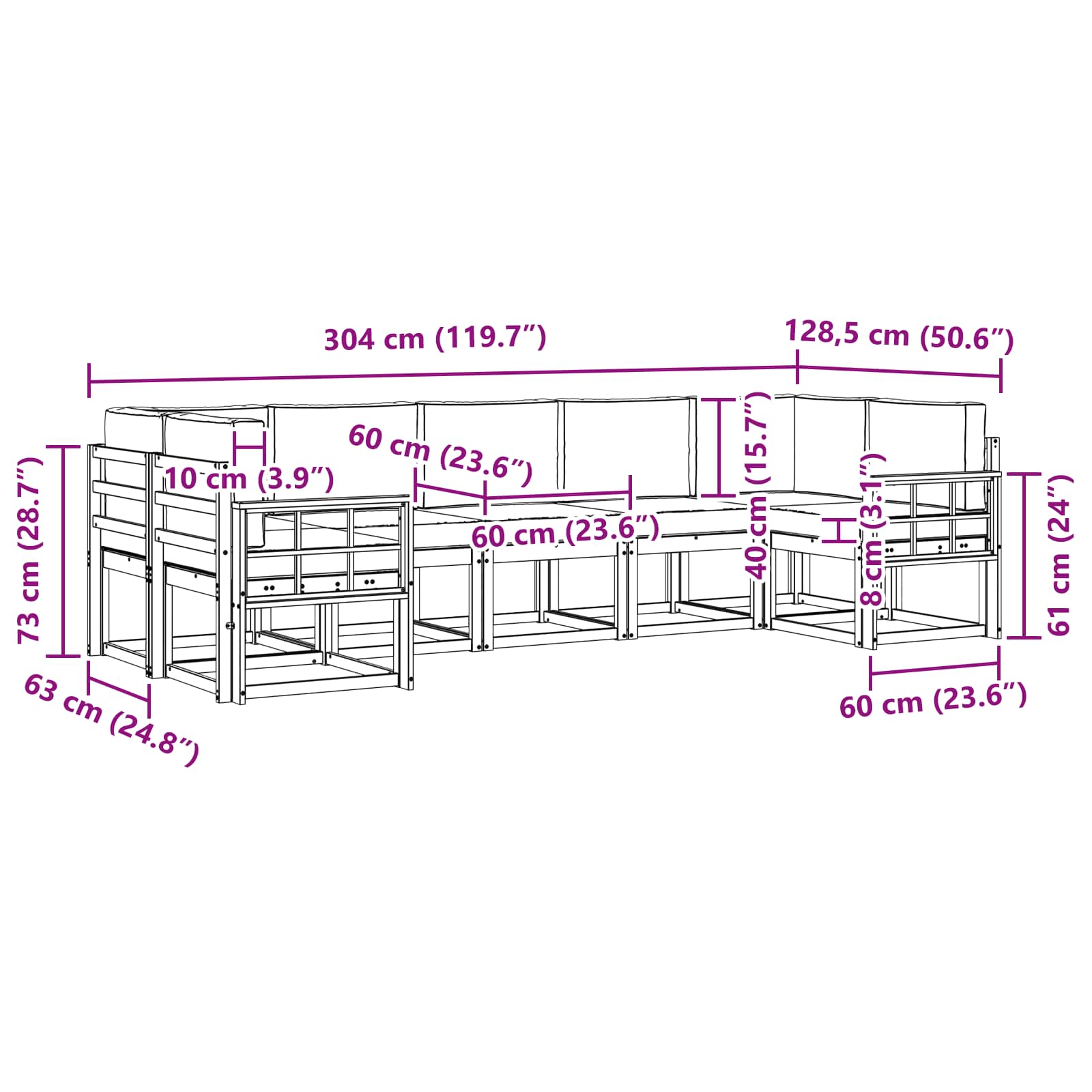 Σειρά Καναπέ Εξωτερικού 7 pcs Λευκό και Ανοιχτό Γκρι - Pakobazaar