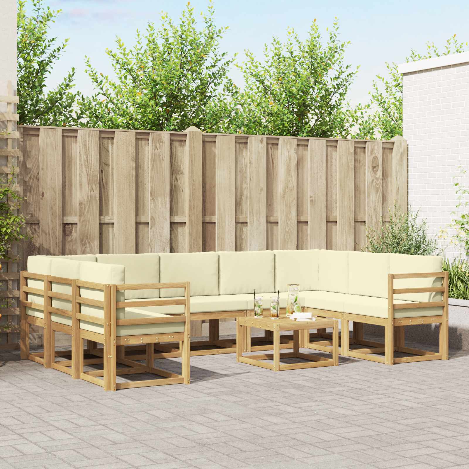 Σειρά Καναπέ Εξωτερικού 10 pcs Λευκό και Κρεμ 59 x 59 x 37 εκ - Pakobazaar
