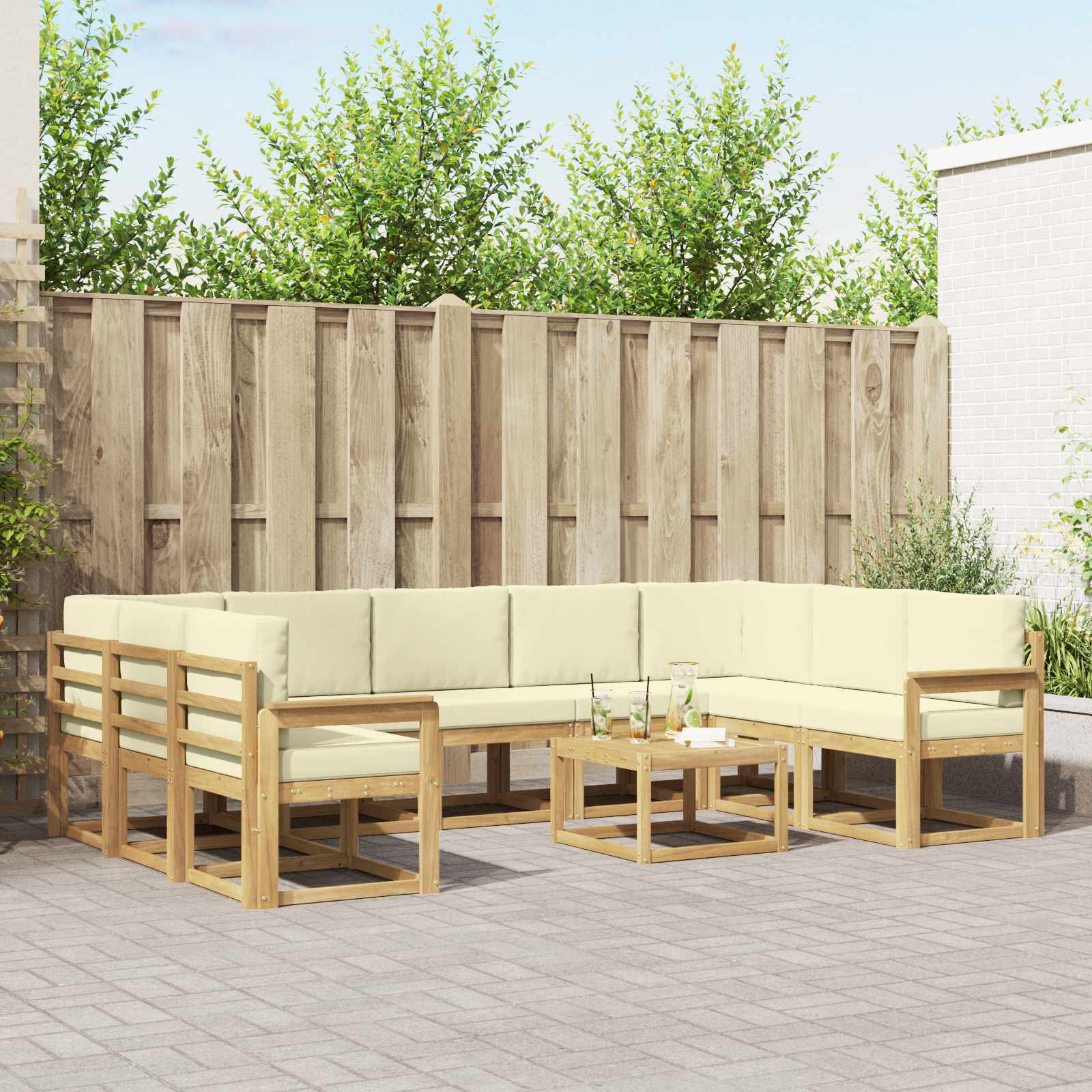 Σειρά Καναπέ Εξωτερικού 10 pcs Λευκό και Κρεμ 59 x 59 x 37 εκ - Pakobazaar