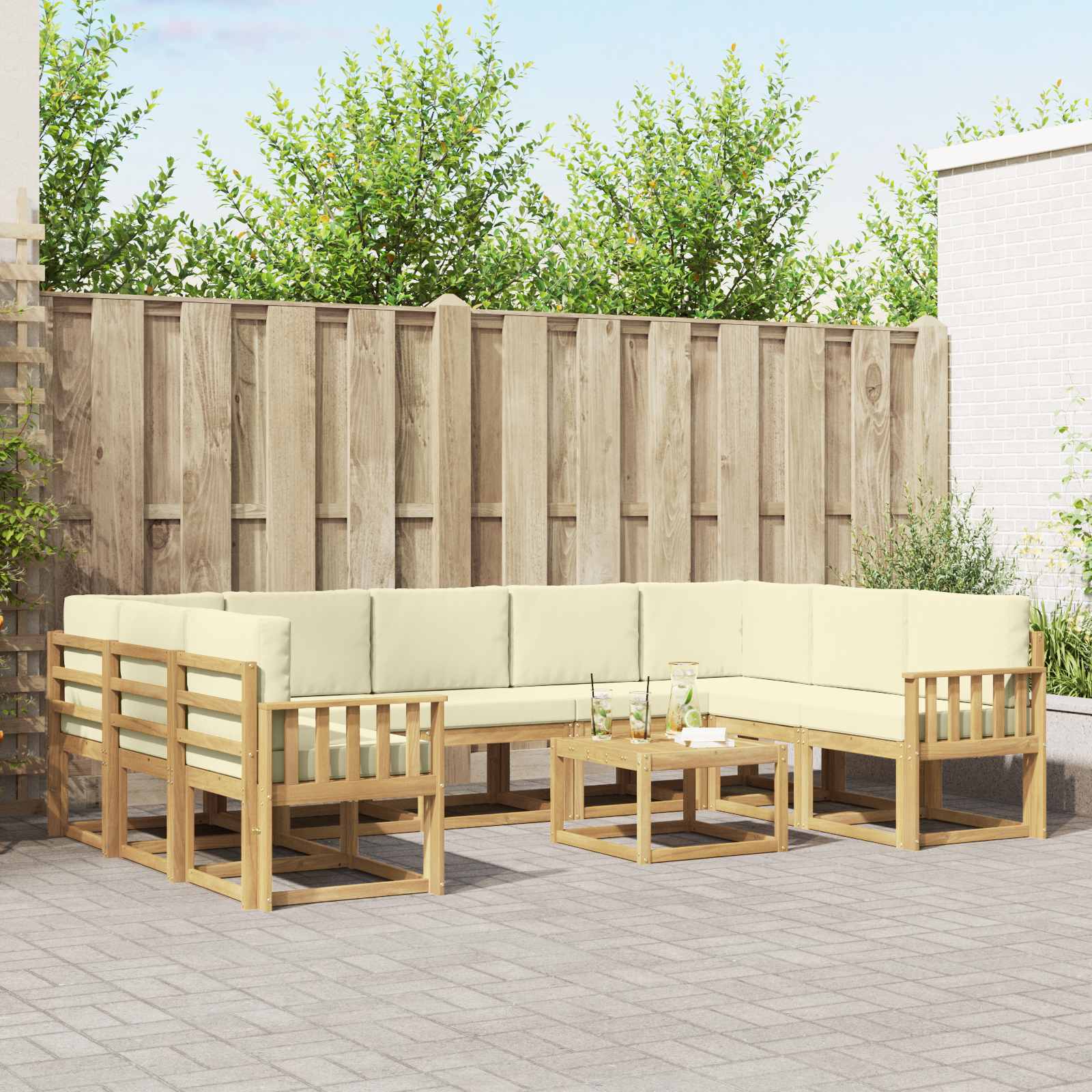 Σειρά Καναπέ Εξωτερικού 10 pcs Λευκό και Κρεμ 59 x 59 x 37 εκ - Pakobazaar