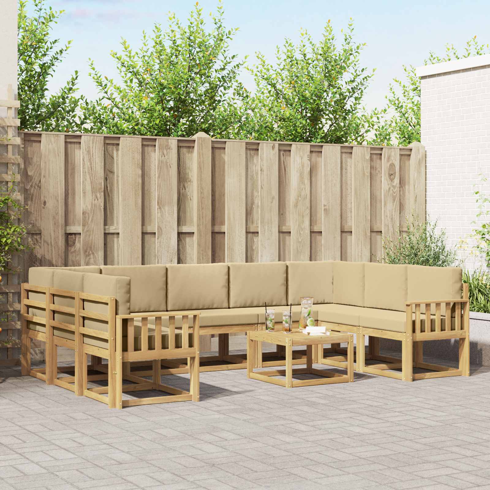 Σειρά Καναπέ Εξωτερικού 10 pcs Λευκό και Μπεζ 59 x 59 x 37 εκ - Pakobazaar