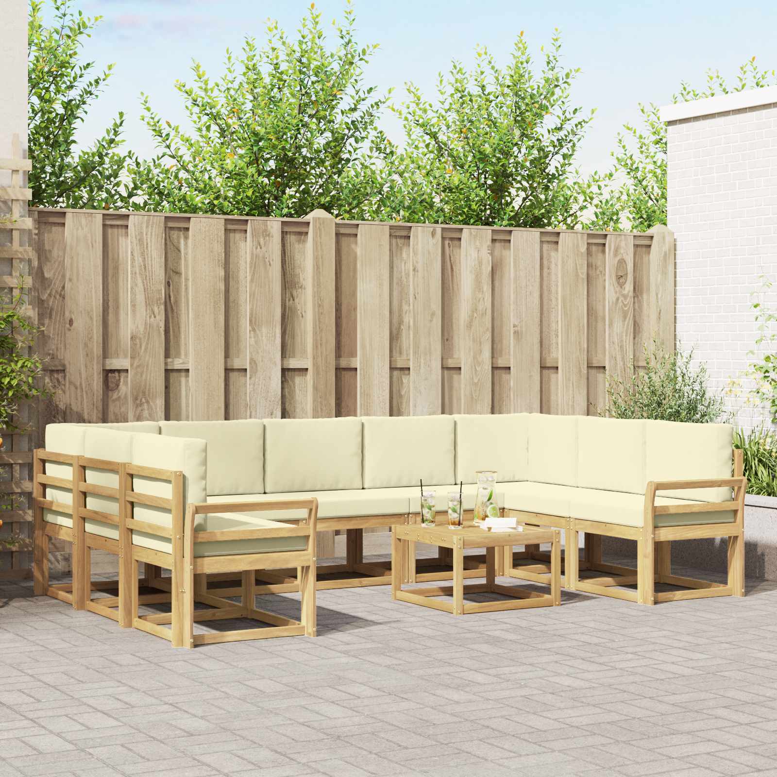 Σειρά Καναπέ Εξωτερικού 10 pcs Λευκό και Κρεμ 59 x 59 x 37 εκ - Pakobazaar