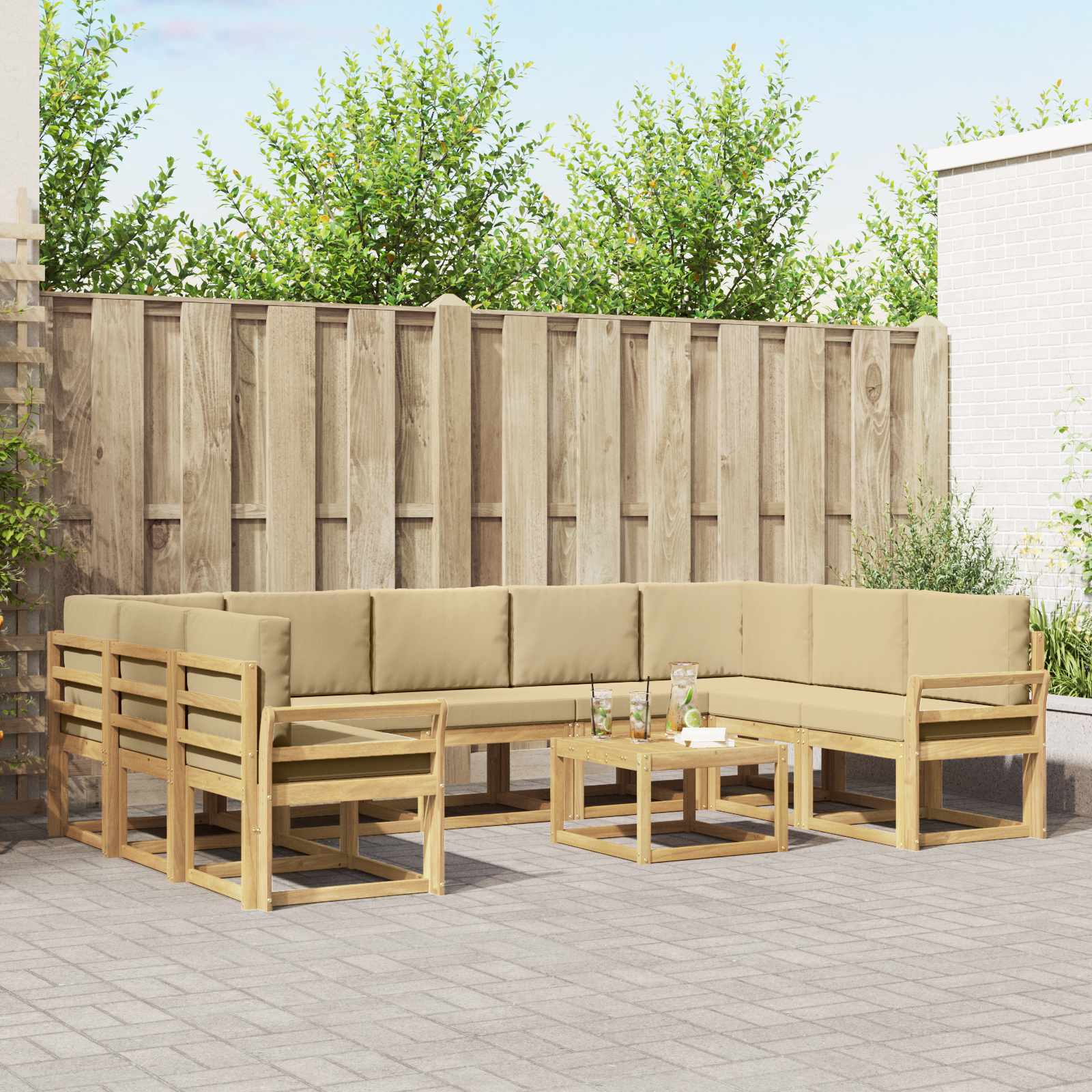 Σειρά Καναπέ Εξωτερικού 10 pcs Λευκό και Μπεζ 59 x 59 x 37 εκ - Pakobazaar