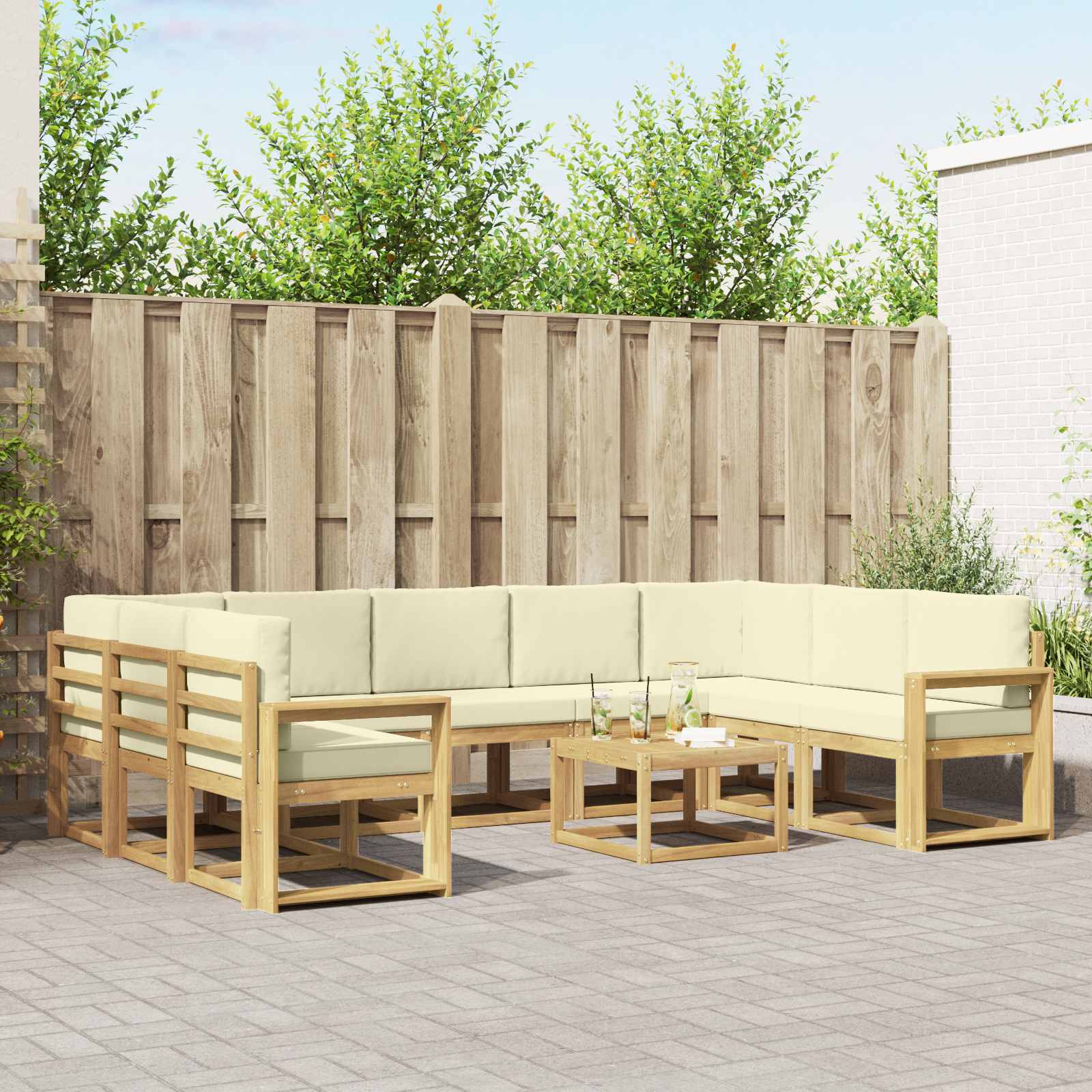 Σειρά Καναπέ Εξωτερικού 10 pcs Λευκό και Κρεμ 59 x 59 x 37 εκ - Pakobazaar