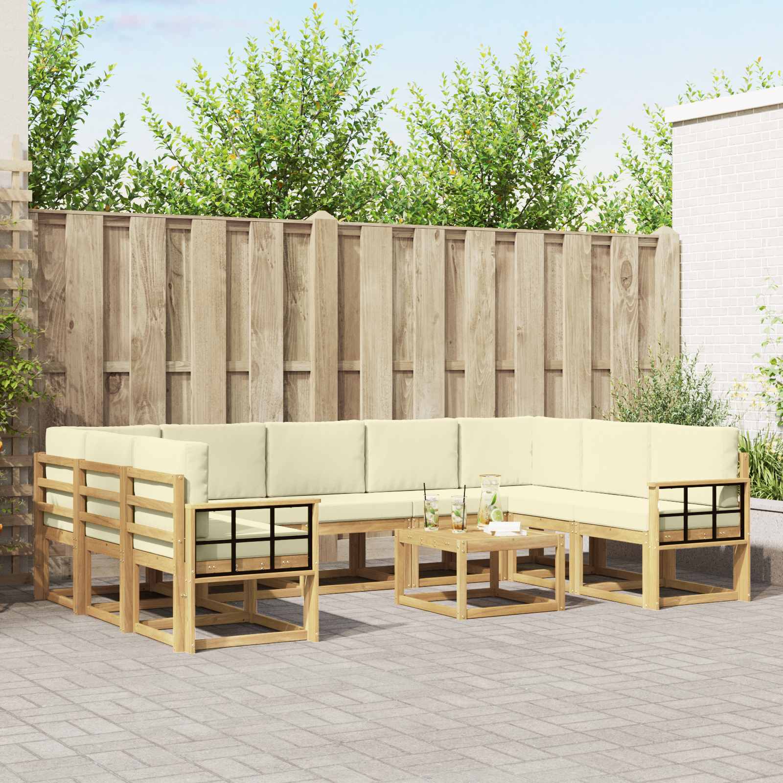 Σειρά Καναπέ Εξωτερικού 10 pcs Λευκό και Κρεμ 59 x 59 x 37 εκ - Pakobazaar