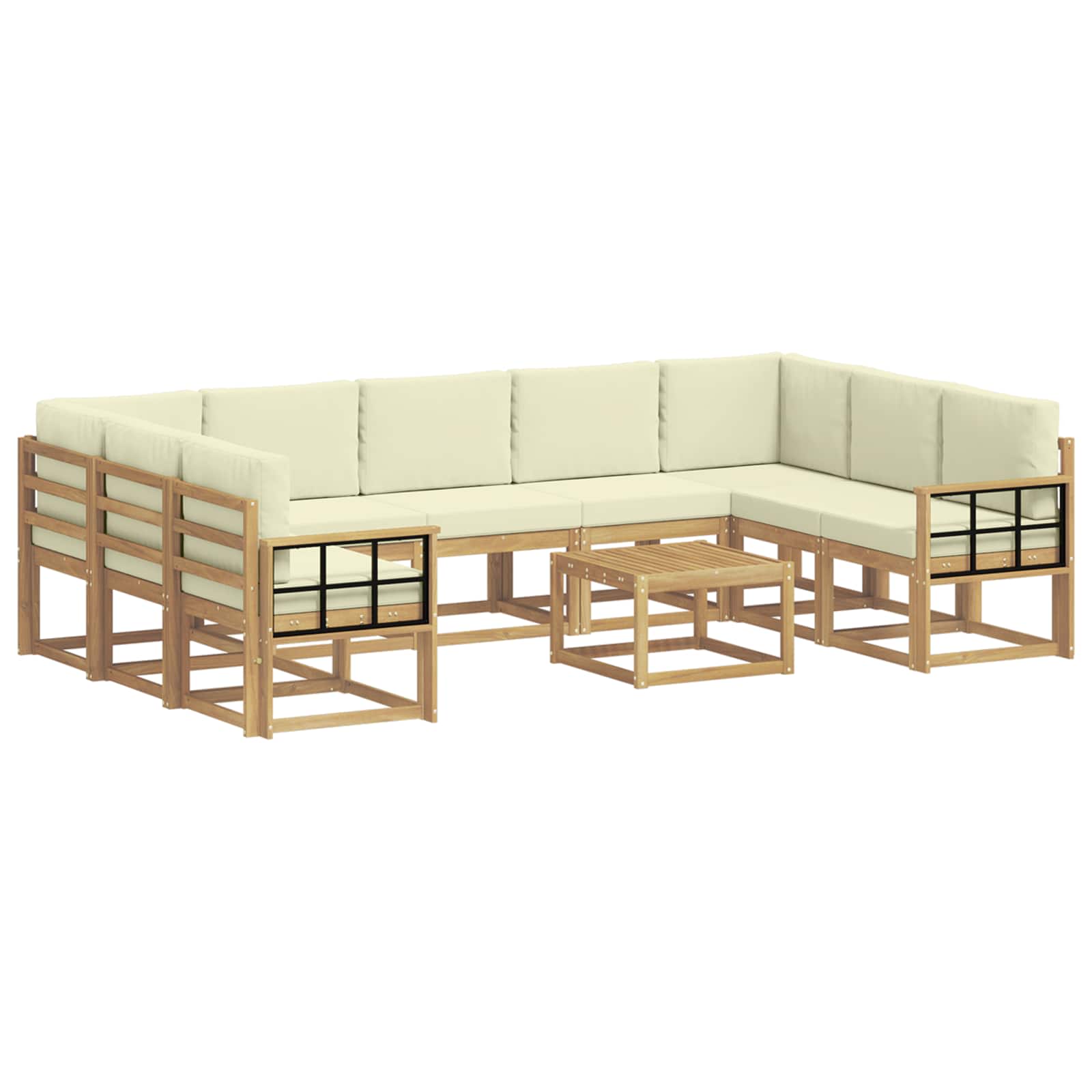 Σειρά Καναπέ Εξωτερικού 10 pcs Λευκό και Κρεμ 59 x 59 x 37 εκ - Pakobazaar