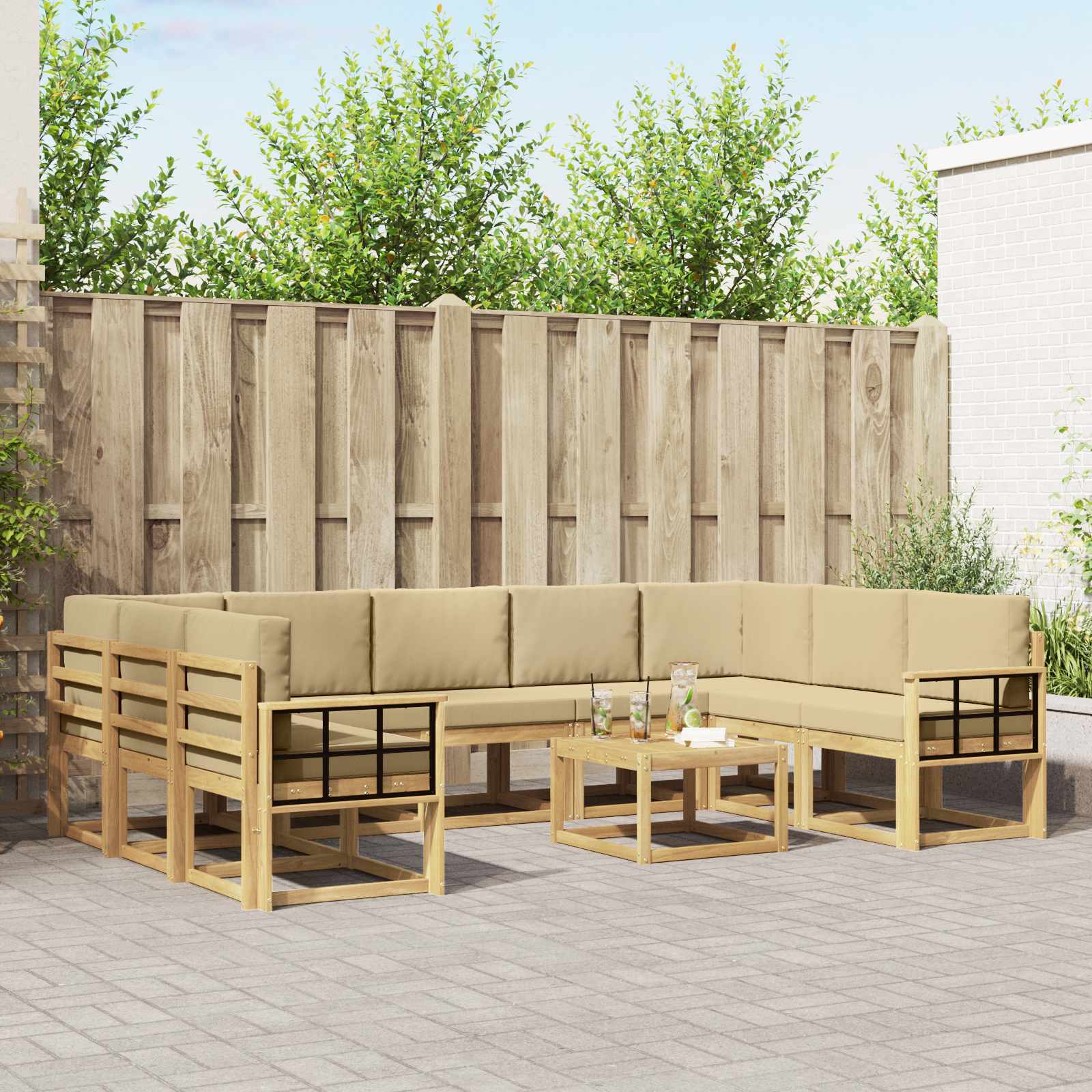 Σειρά Καναπέ Εξωτερικού 10 pcs Λευκό και Μπεζ 59 x 59 x 37 εκ - Pakobazaar
