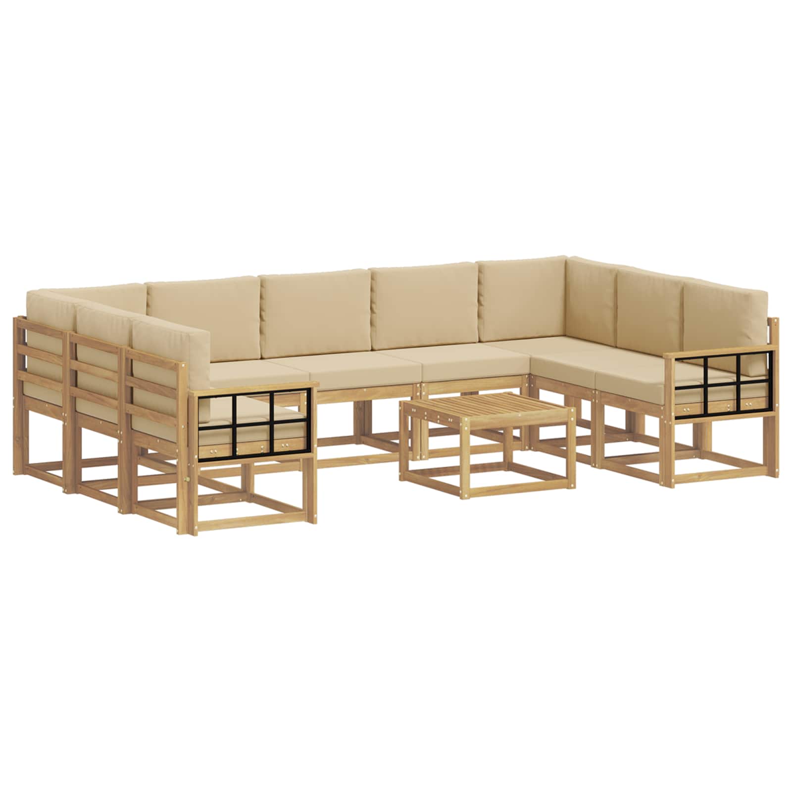 Σειρά Καναπέ Εξωτερικού 10 pcs Λευκό και Μπεζ 59 x 59 x 37 εκ - Pakobazaar