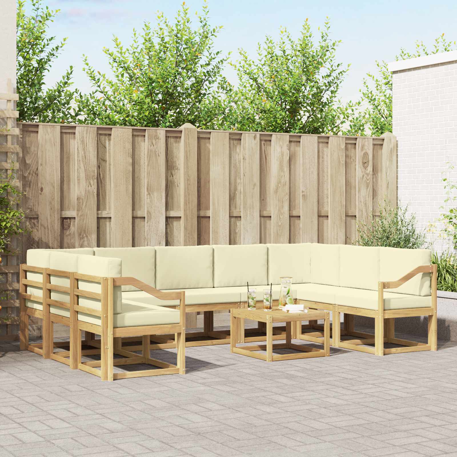 Σειρά Καναπέ Εξωτερικού 10 pcs Λευκό και Κρεμ 59 x 59 x 37 εκ - Pakobazaar