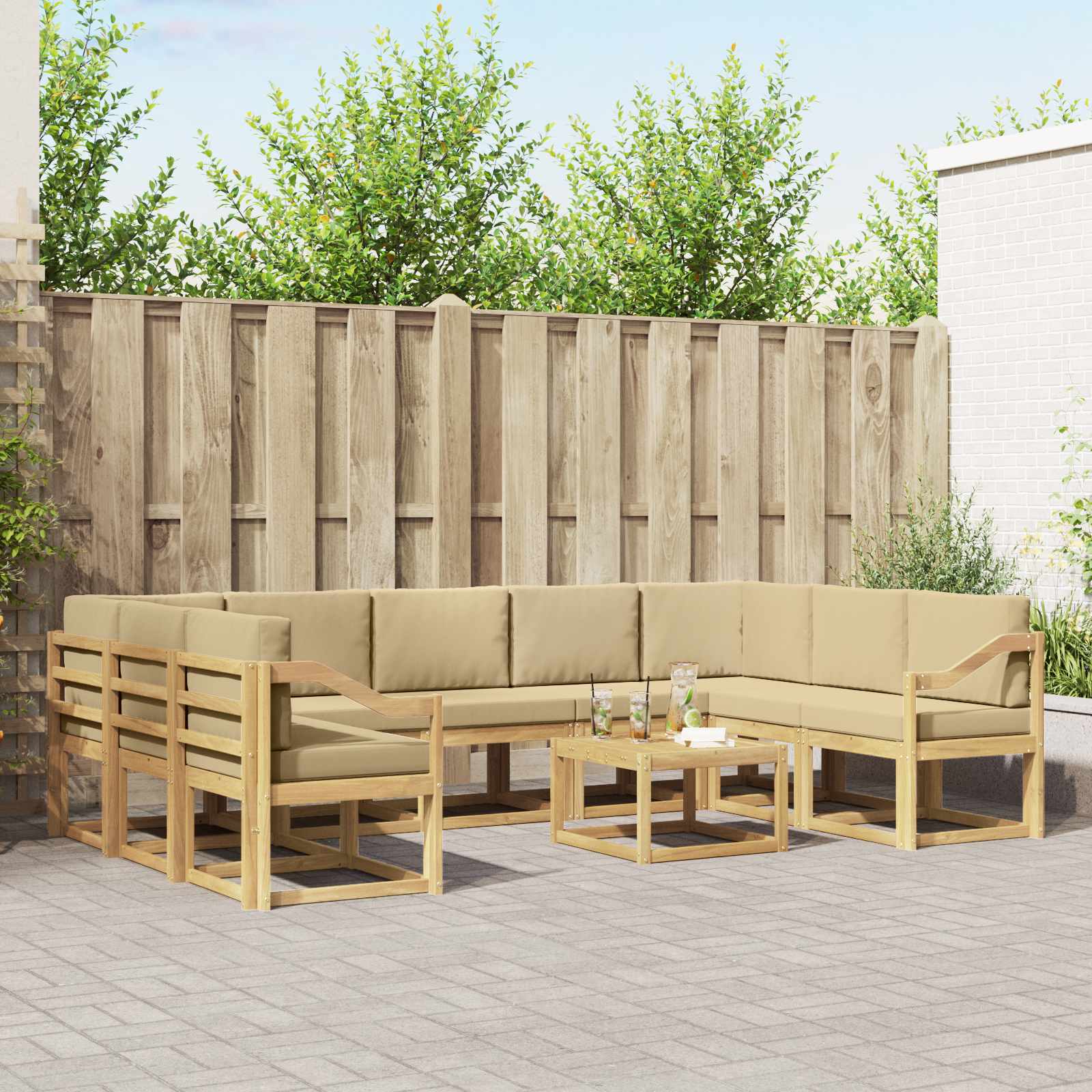 Σειρά Καναπέ Εξωτερικού 10 pcs Λευκό και Μπεζ 59 x 59 x 37 εκ - Pakobazaar