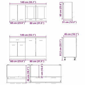 Σετ ντουλαπιών κουζίνας με συρτάρι Lyon 4 pcs Καπνιστό Δρύς - Pakobazaar