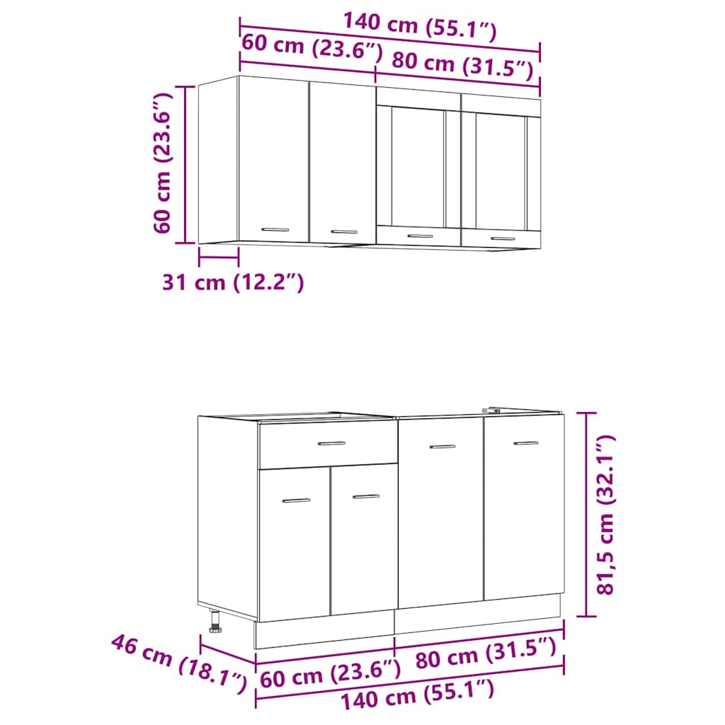 Σετ ντουλαπιών κουζίνας με συρτάρι Lyon 4 pcs Καπνιστό Δρύς - Pakobazaar