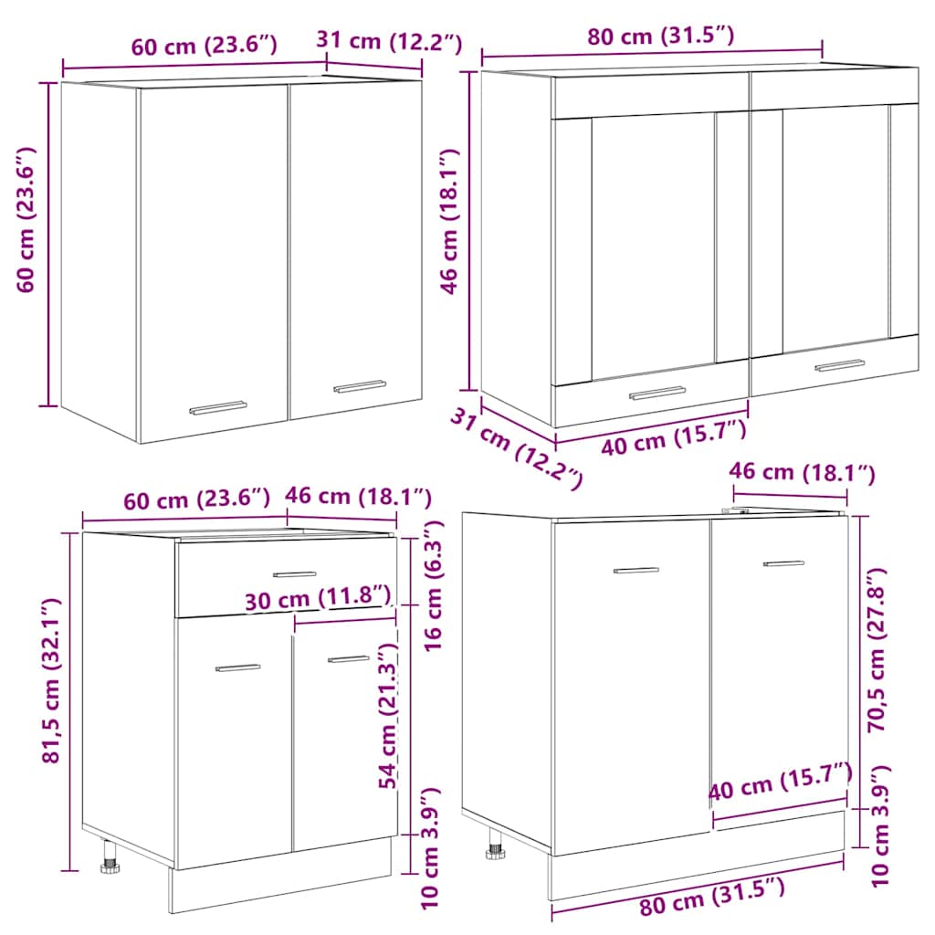 Σετ ντουλαπιών κουζίνας με συρτάρι Lyon 4 pcs Γκρι sonoma