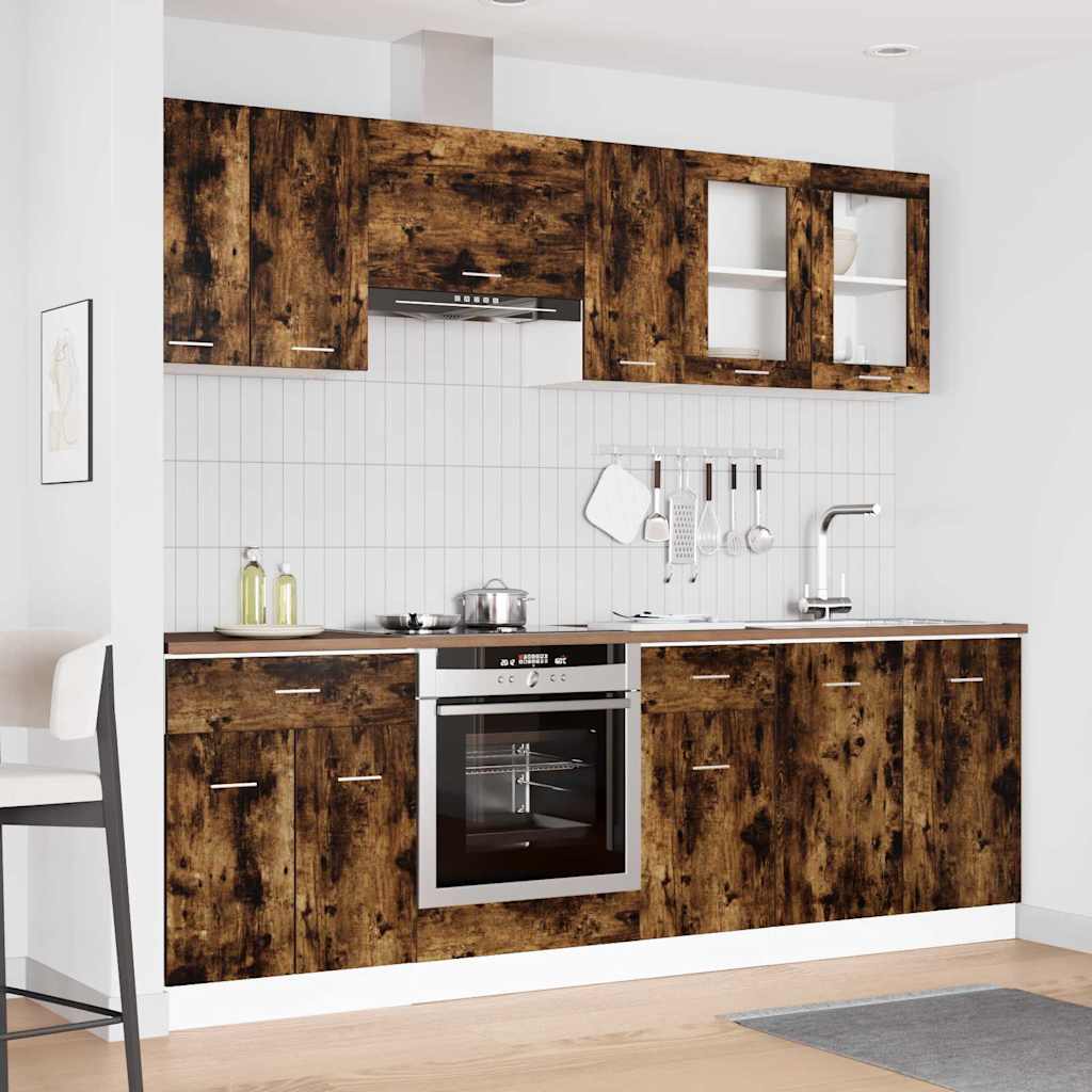 Σετ Ντουλάπια Κουζίνας με συρτάρι Lyon 8 pcs Καπνιστή δρυς