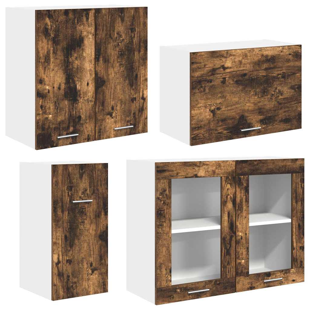 Σετ Ντουλάπια Κουζίνας με συρτάρι Lyon 8 pcs Καπνιστή δρυς