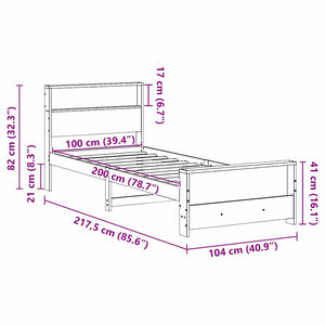 Σκελετός Κρεβατιού με ράφι Λευκό 100 x 200 cm Στερεό πεύκο
