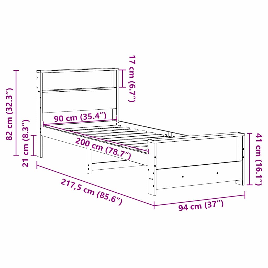 Σκελετός Κρεβατιού Κερωτό καφέ 90 x 200 cm Επεξεργασμένο ξύλο