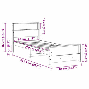 Σκελετός Κρεβατιού με ράφι Καφέ 80 x 200 cm Στερεό πεύκο
