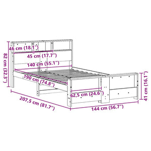 Σκελετός Κρεβατιού με ράφι Λευκό 140 x 190 cm Στερεό πεύκο