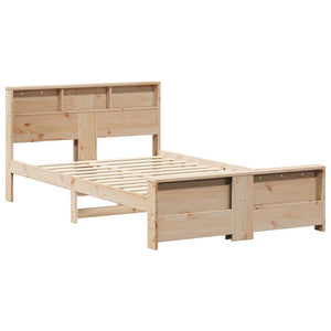 Σκελετός Κρεβατιού με ράφι Καφέ 135 x 190 cm Στερεό πεύκο