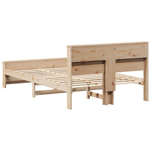 Σκελετός Κρεβατιού με ράφι Καφέ 135 x 190 cm Στερεό πεύκο