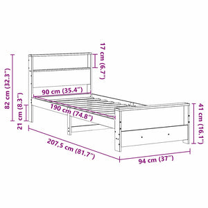 Σκελετός Κρεβατιού με ράφι Λευκό 90 x 190 cm Στερεό πεύκο