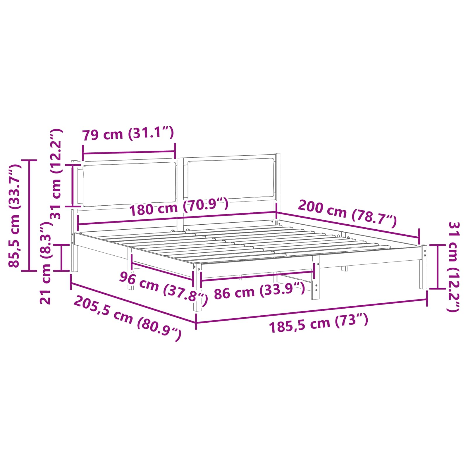 Σκελετός Κρεβατιού με κεφαλάρι Ανοιχτό γκρι 180 x 200 cm - Pakobazaar